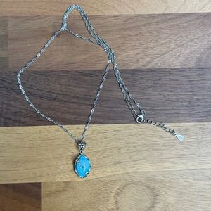 BBJ Sterling Silver 925 Blue Marquise Stone Floral Pendant Singapore Chain